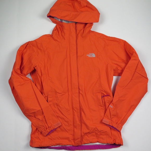 orange north face rain jacket